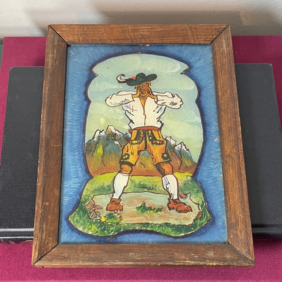 Vintage Reverse Hand Painted Rare German Folk Art Yodeler Framed